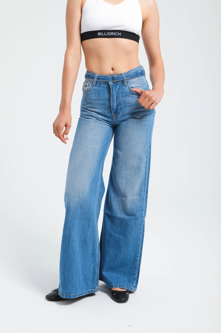 Moudda Billiorich - Pantalon large en denim avec ceinture à la taille - 1