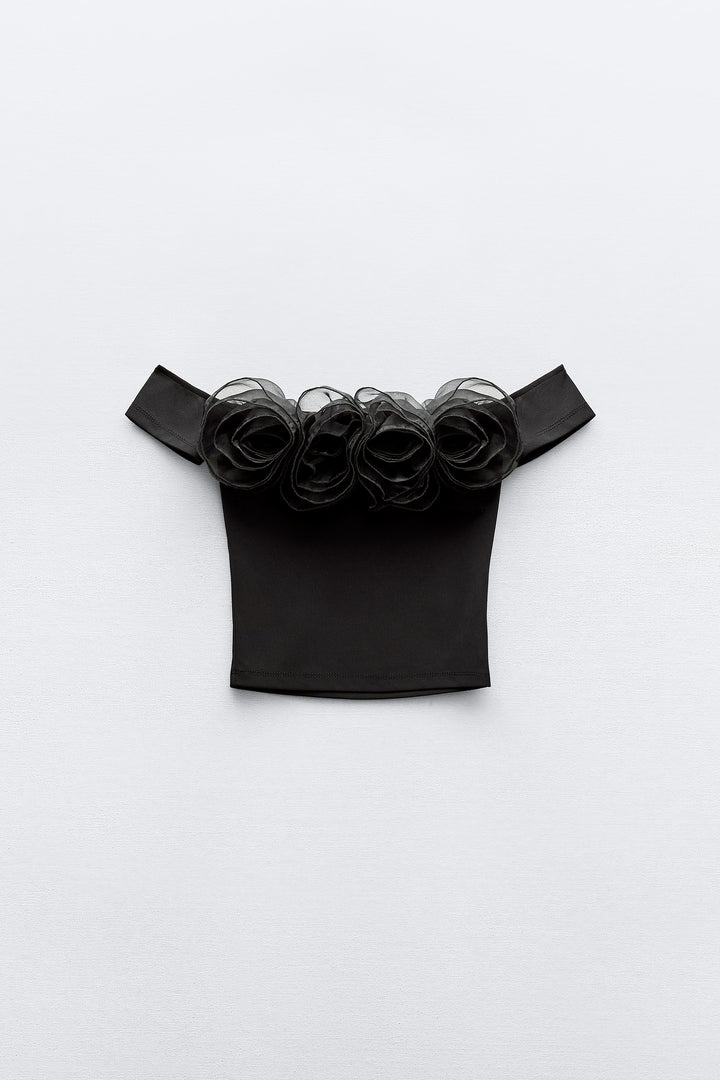 Top crop maxi fleurs en organza