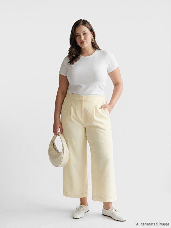 Moudda LC Waikiki - Pantalon fin en tissu pour Femme couleur Écru - Tunisie 1