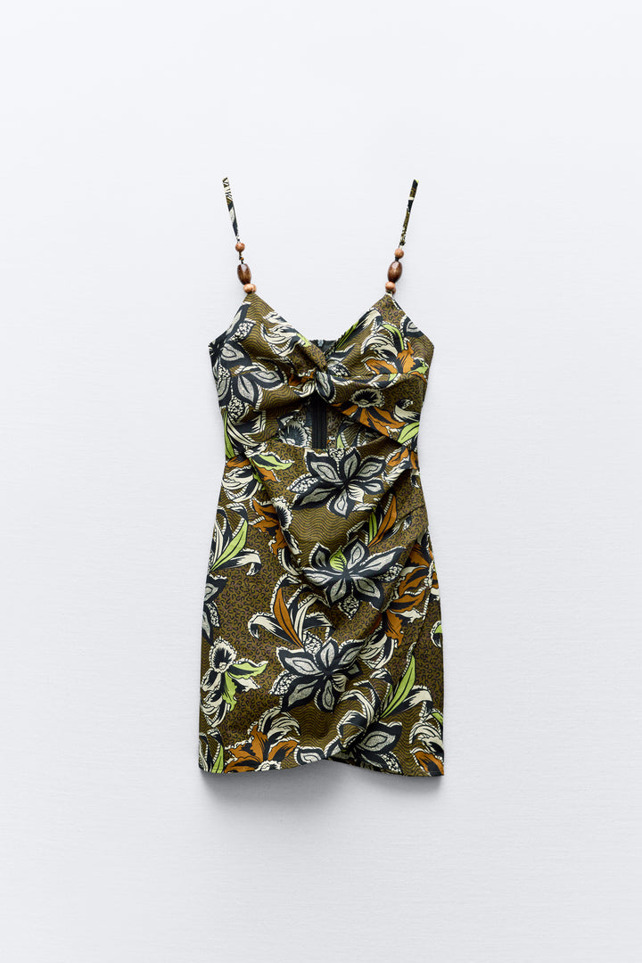 Robe mini imprimé popeline découpes