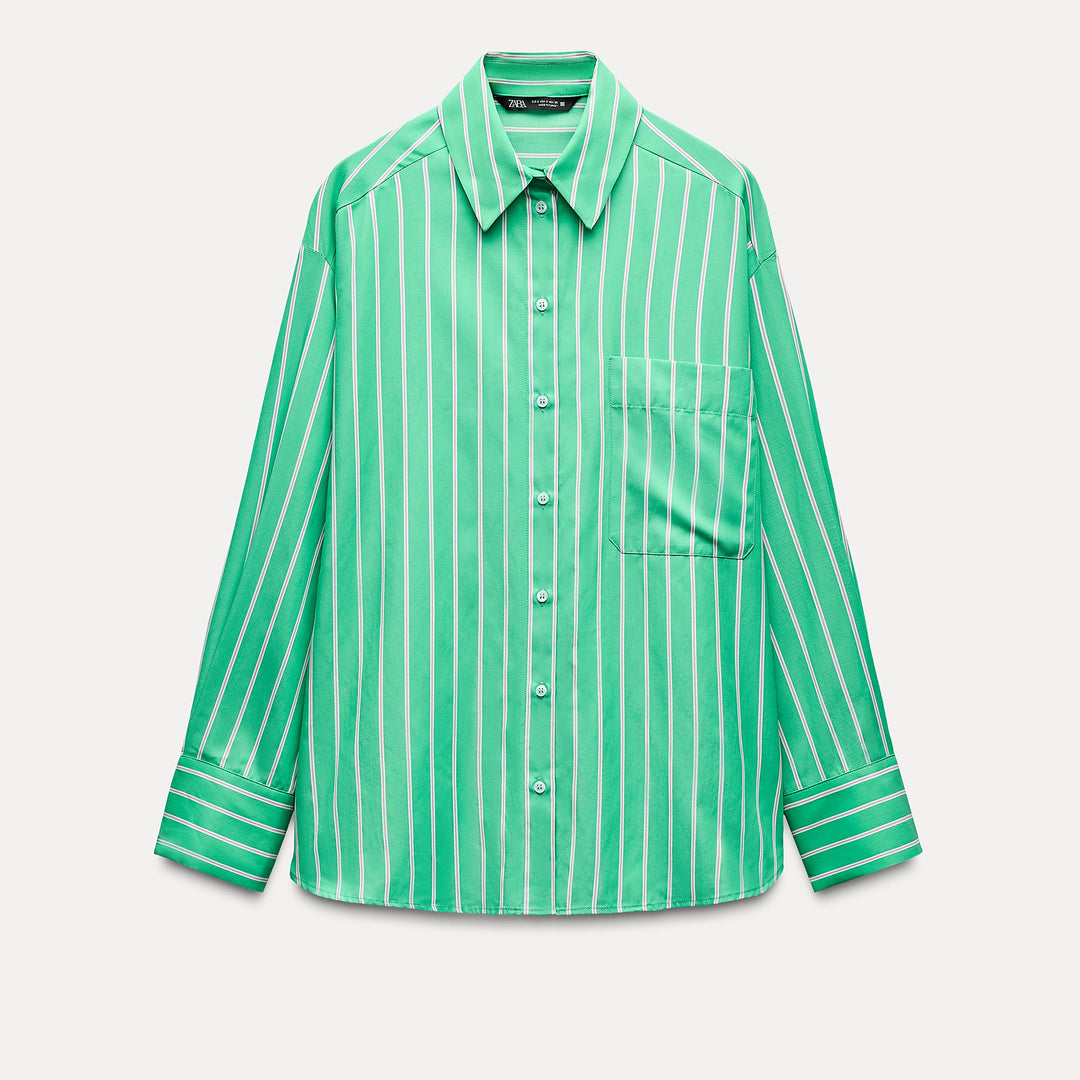 Moudda ZARA - Chemise ample rayée verte, manches longues, poche - Tunisie 1