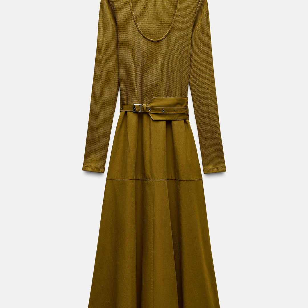 Moudda ZARA - Robe mi-longue combinée fluide ceinture boucle manches longues - Tunisie 1