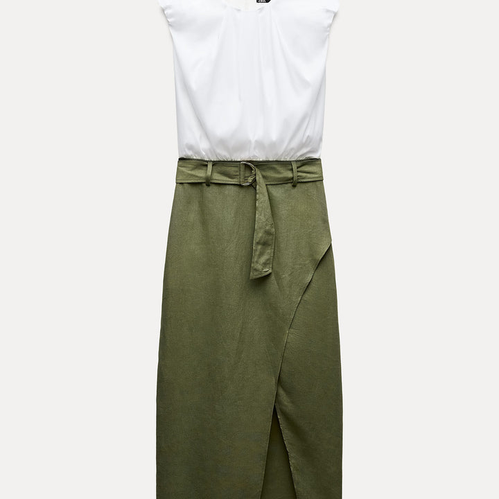 Moudda ZARA - Robe mi-longue tissu combiné haut avec jupe lin/viscose - Tunisie 2