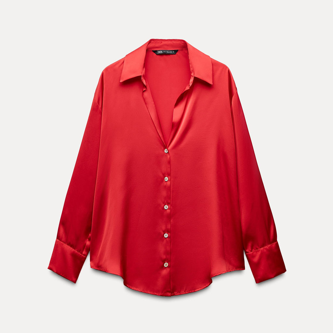 Moudda ZARA - Chemise en satin lisse, manches longues, décolleté plungé - Tunisie 2