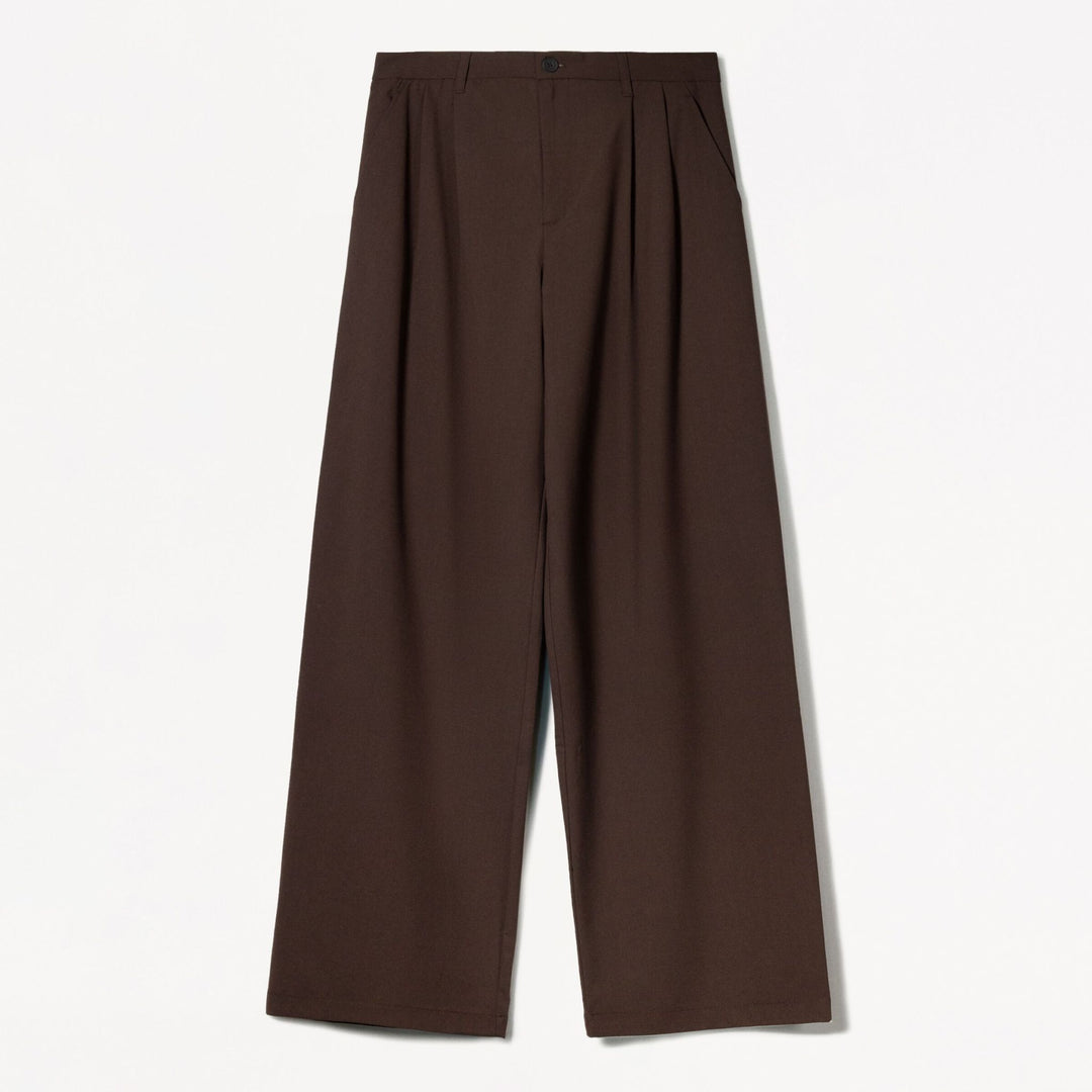 Moudda BERSHKA - Pantalon Baggy Polyviscose - Taille Basse & Pinces (Marron) - Tunisie 1