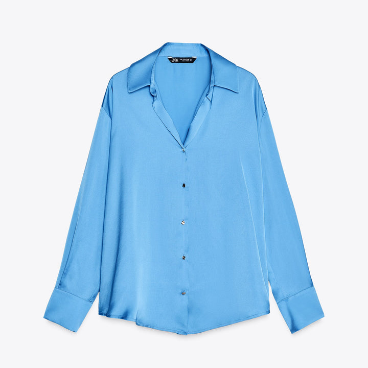 Moudda ZARA - Chemise Satin - Encolure Forcée & Bouton Doré - Tunisie 1