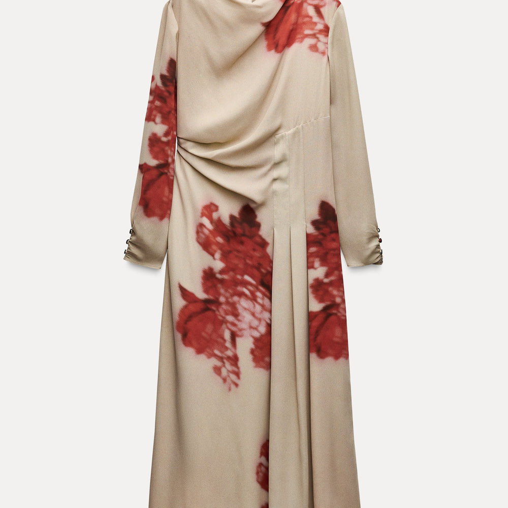 Moudda ZARA - Robe mi-longue fleur rouge ourlet plissé - Tunisie 2