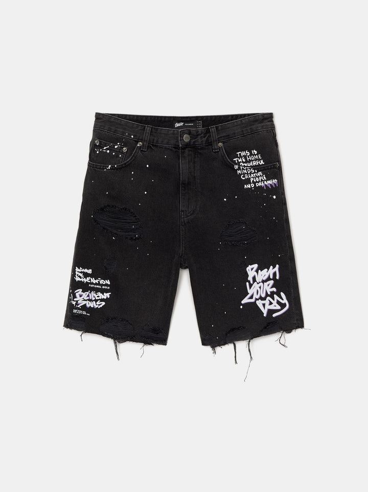 Moudda PULL & BEAR - Bermuda Denim Straight Déchiré Imprimés - Tunisie 2