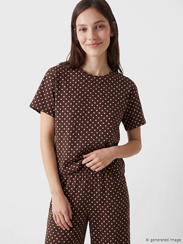 Moudda LC Waikiki - Ensemble capri en jersey pour Femme couleur Marron imprimé - Tunisie 2