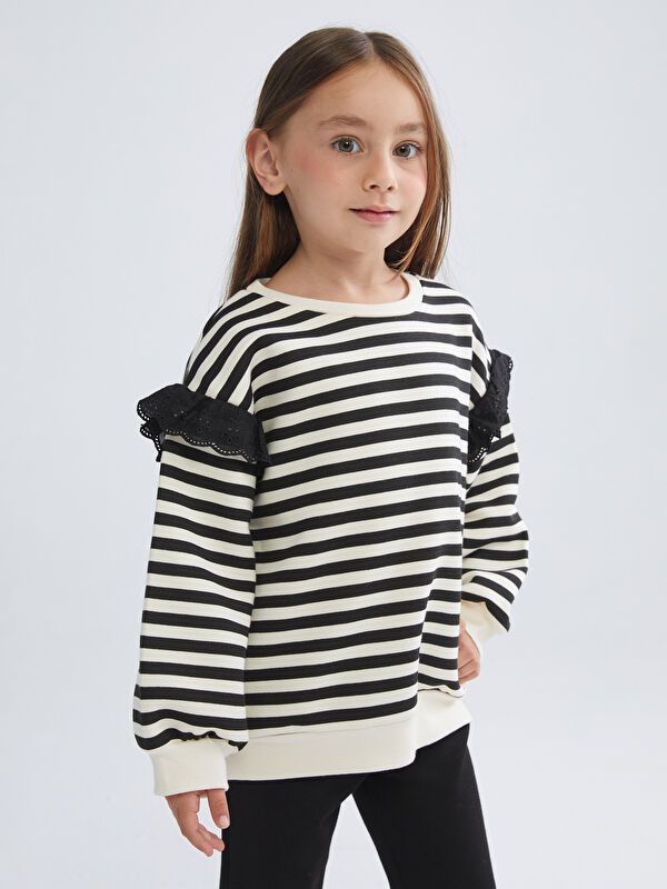 Moudda LC Waikiki - Sweatshirt en jersey Fille Rayures noires - Tunisie 1