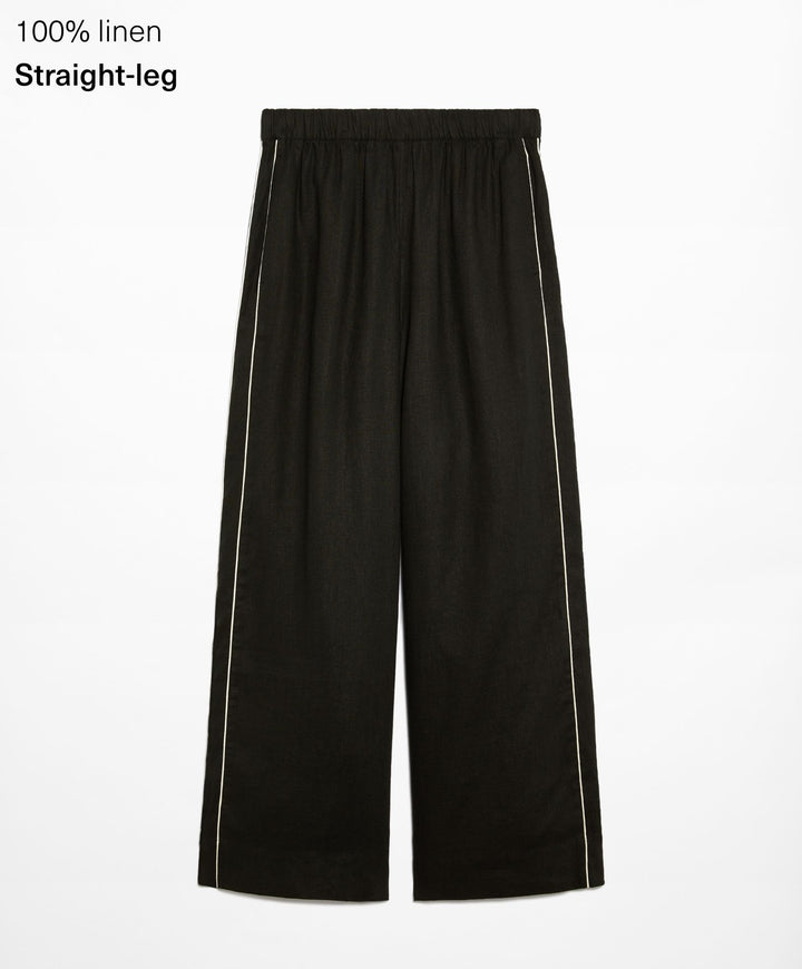 Moudda Oysho - Pantalon 100% Lin avec Passepoil Taille Moyenne - Tunisie 2