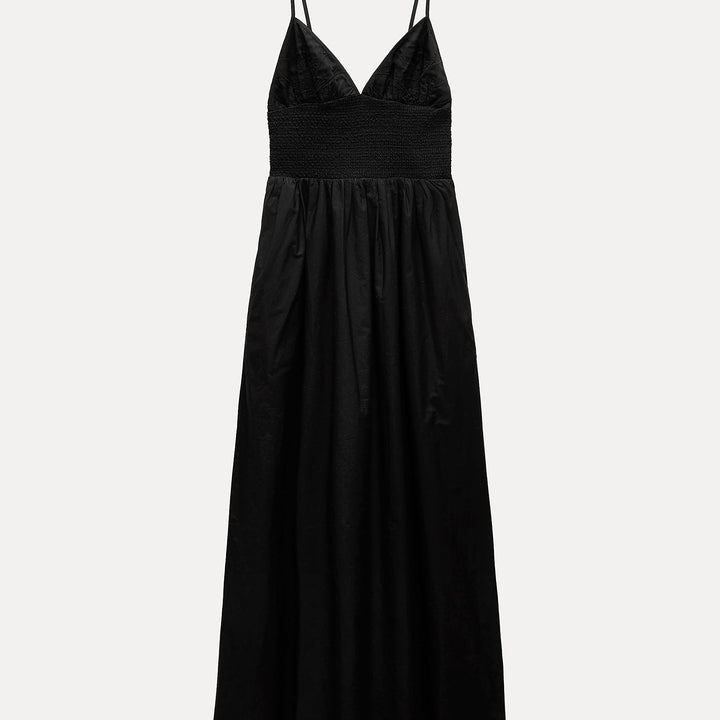 Moudda ZARA - Robe mi-longue en gabardine, bretelles, triangles, finition Schiffly - Tunisie 1