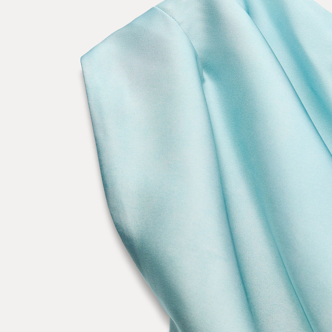 Moudda ZARA - Robe mi-longue satinée asymétrique imprimée fleurs fond bleu - Tunisie 3