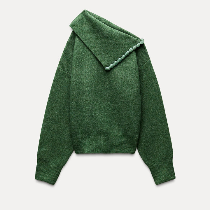 Moudda ZARA - Pull col asymétrique avec boules vert - Tunisie 1