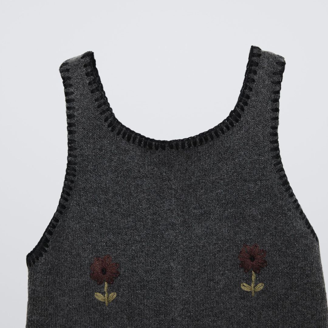 Moudda ZARA - Salopette maille enfant gris fleurs brodées - Tunisie 3