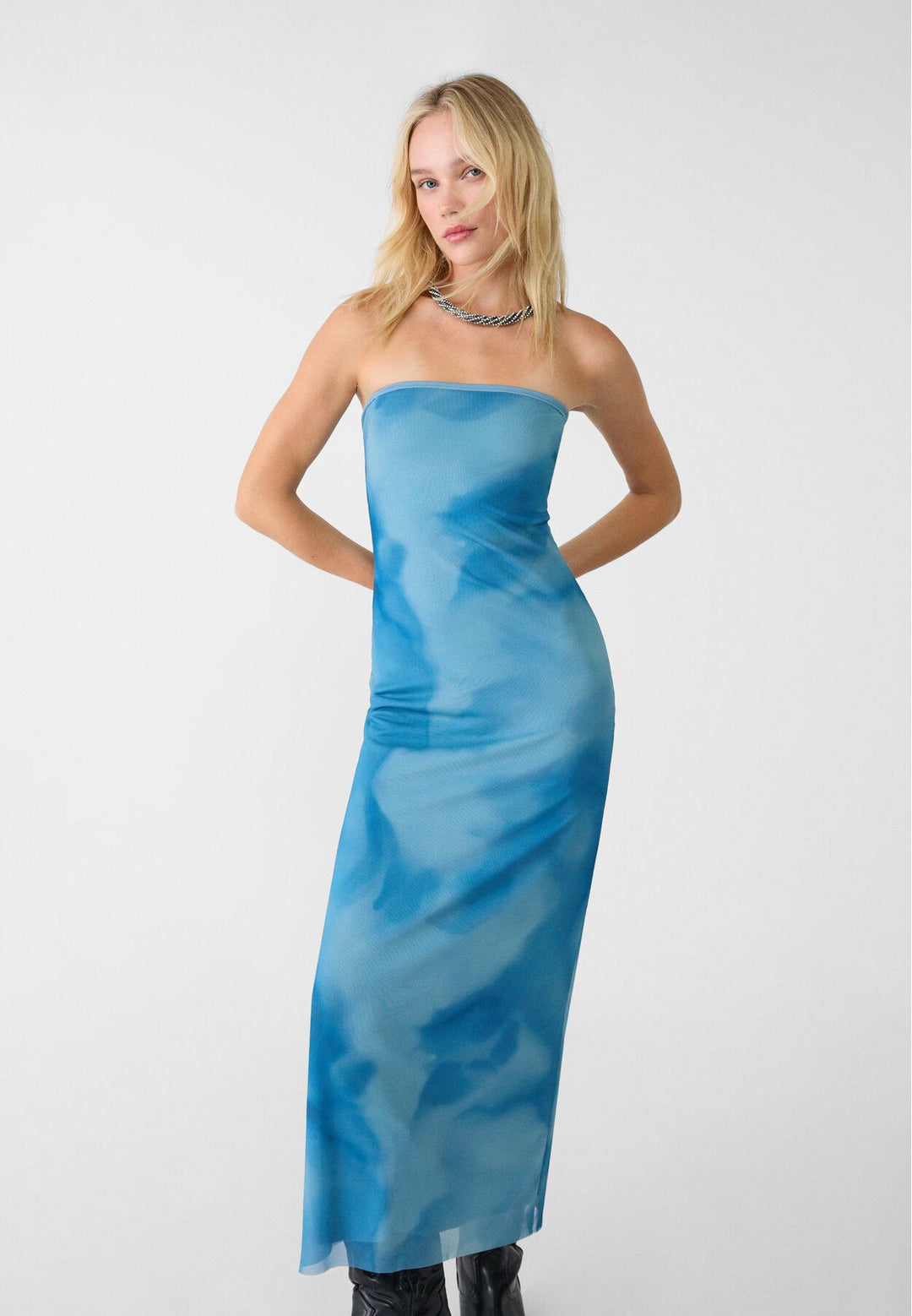 Moudda STRADIVARIUS - Robe Bandeau en Tulle Imprimé - Tunisie 3
