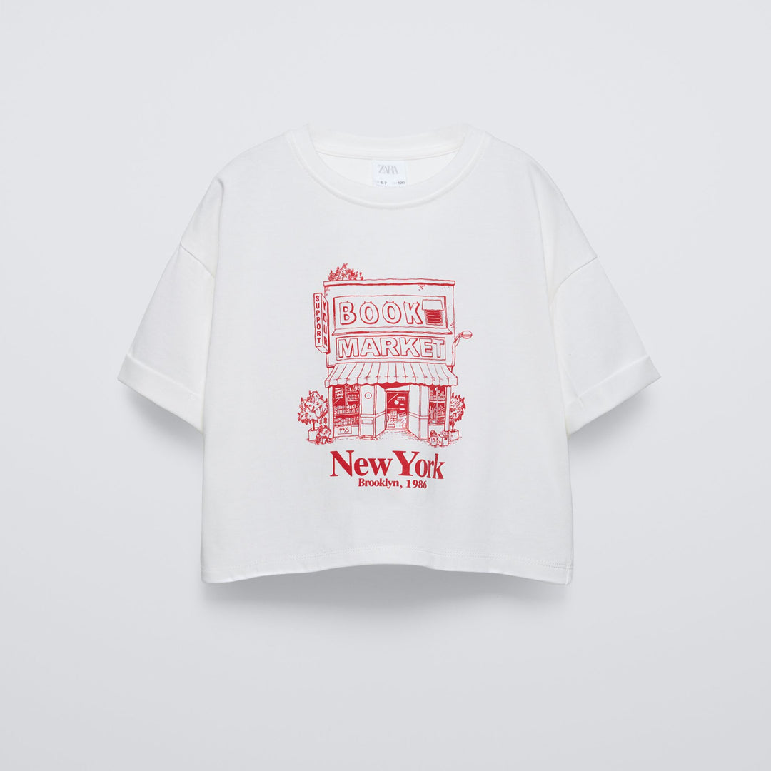 Moudda ZARA - T-shirt jersey épais, imprimé librairie - Tunisie 1