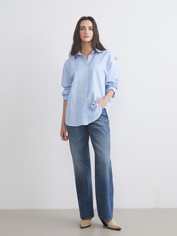 Moudda LC Waikiki - Chemise tissée manches longues Femme Rayures bleues - Tunisie 2