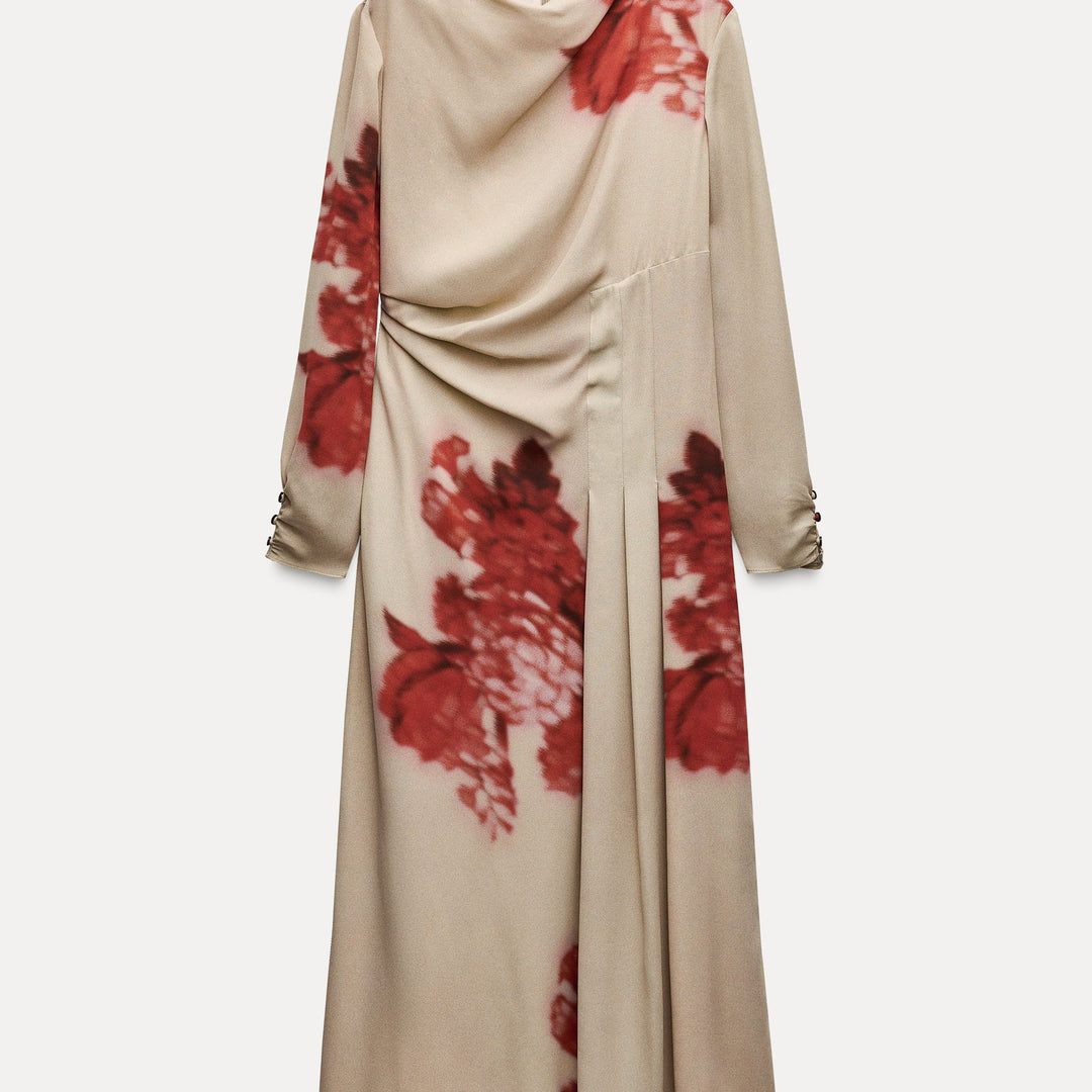 Moudda ZARA - Robe mi-longue fleur rouge ourlet plissé - Tunisie 1