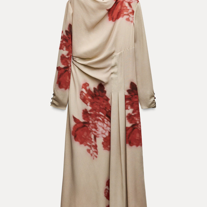 Moudda ZARA - Robe mi-longue fleur rouge ourlet plissé - Tunisie 1