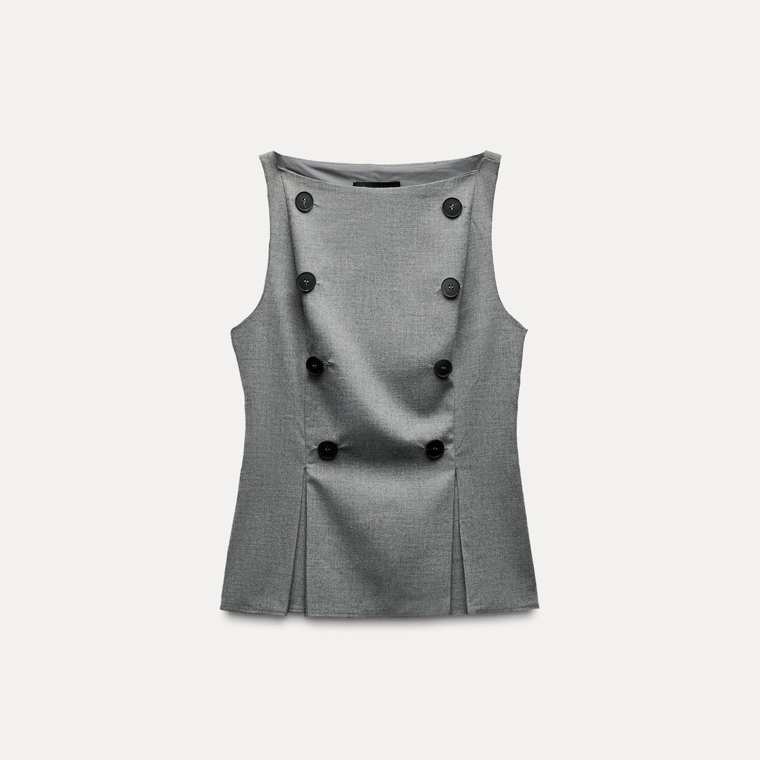 Moudda ZARA - Top laine froide manches courtes encolure bateau détail bouton - Tunisie 1