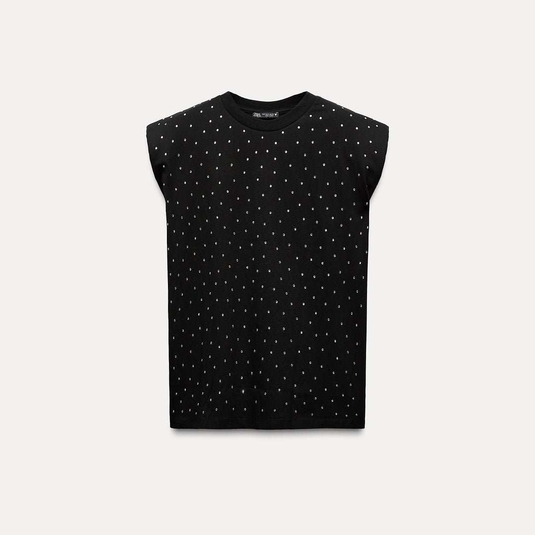 Moudda ZARA - T-shirt Sans Manches Épaulettes Strass - Tunisie 1