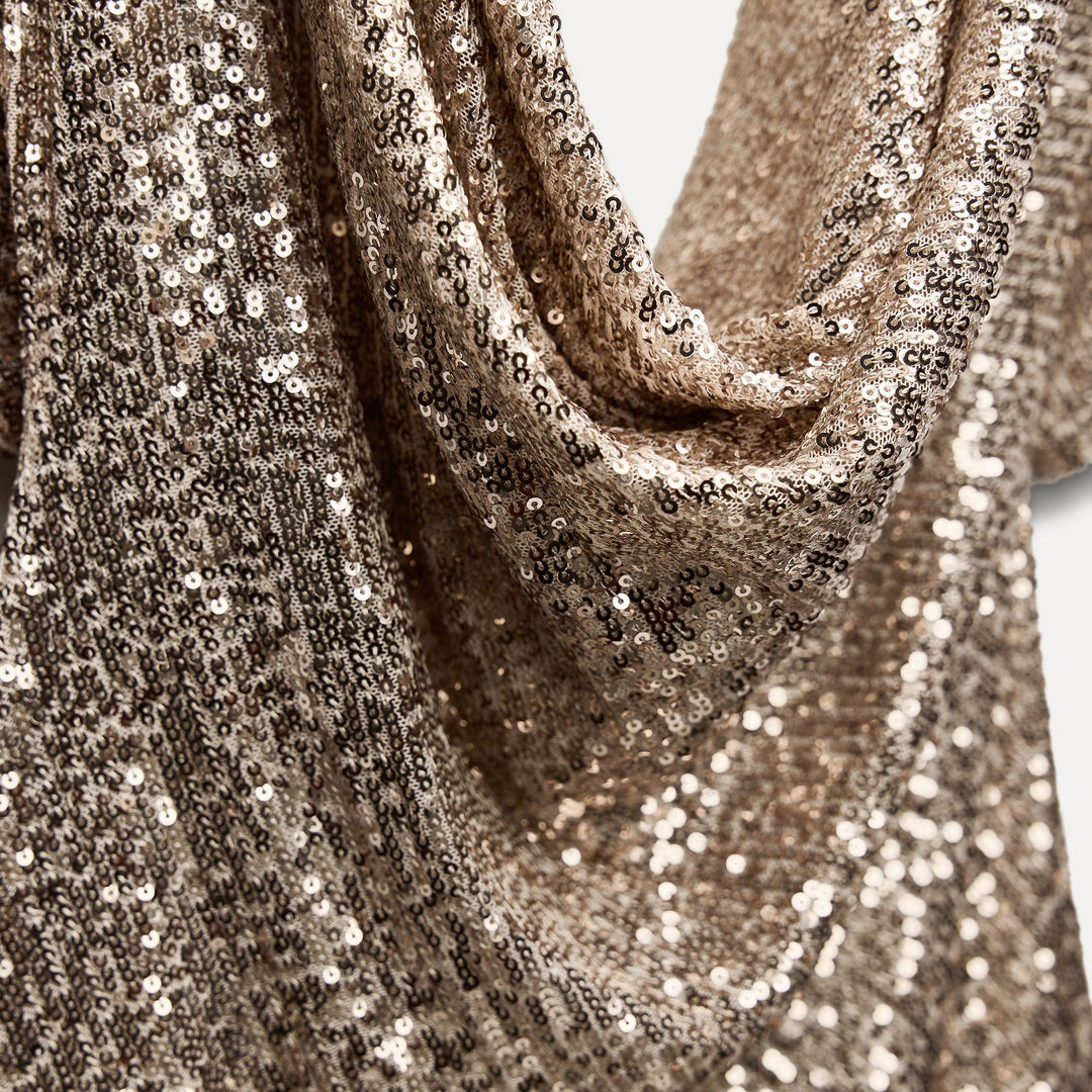 Moudda ZARA - Robe courte pailletée manches courtes or rose - Tunisie 4