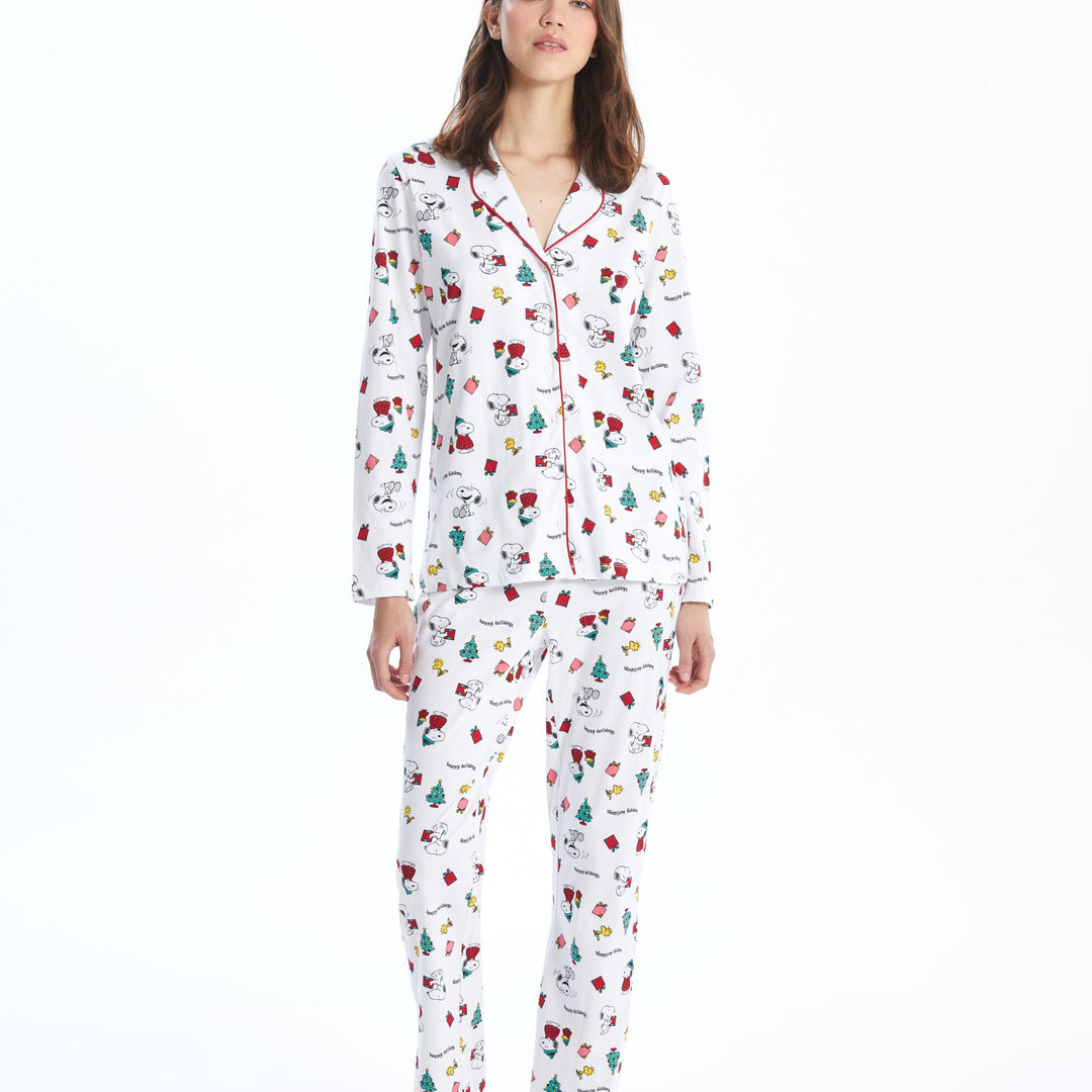 Moudda LC Waikiki - Pyjama en jersey manches longues Femme Imprimé écru - Tunisie 2