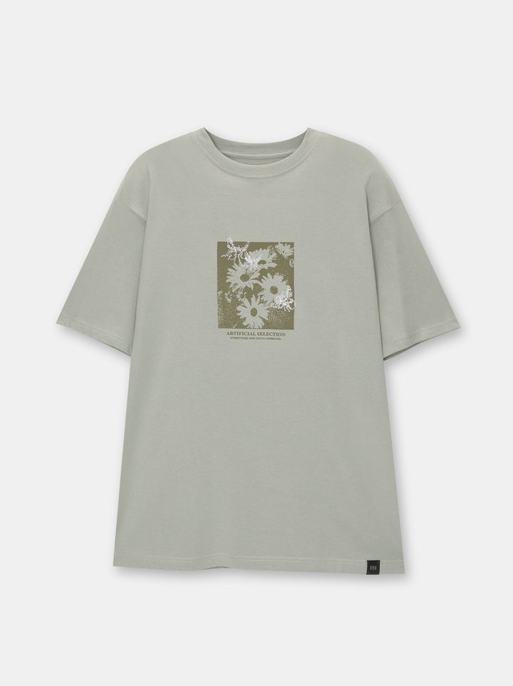 Moudda PULL & BEAR - T-Shirt Brodé Fleurs et Insectes Green Bank - Tunisie 1