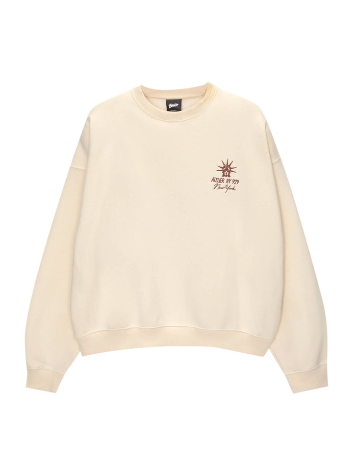 Moudda PULL & BEAR - Sweat Col Rond - Off White & Broderie New York - Tunisie 1