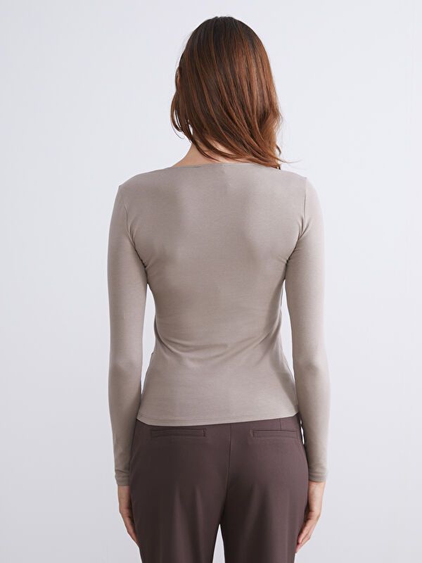 Moudda LC Waikiki - Body en jersey manches longues Femme Brun clair - Tunisie 4