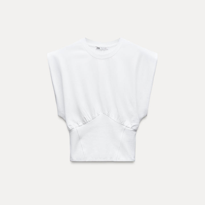 Moudda ZARA - T-shirt corset côtelé, finitions blanches - Tunisie 2