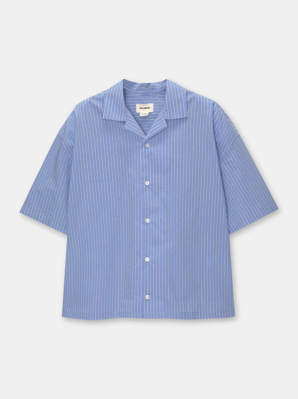 Moudda PULL & BEAR - Chemise Demi-Manches Crop Popeline Rayures Bleu Ciel - Tunisie 2