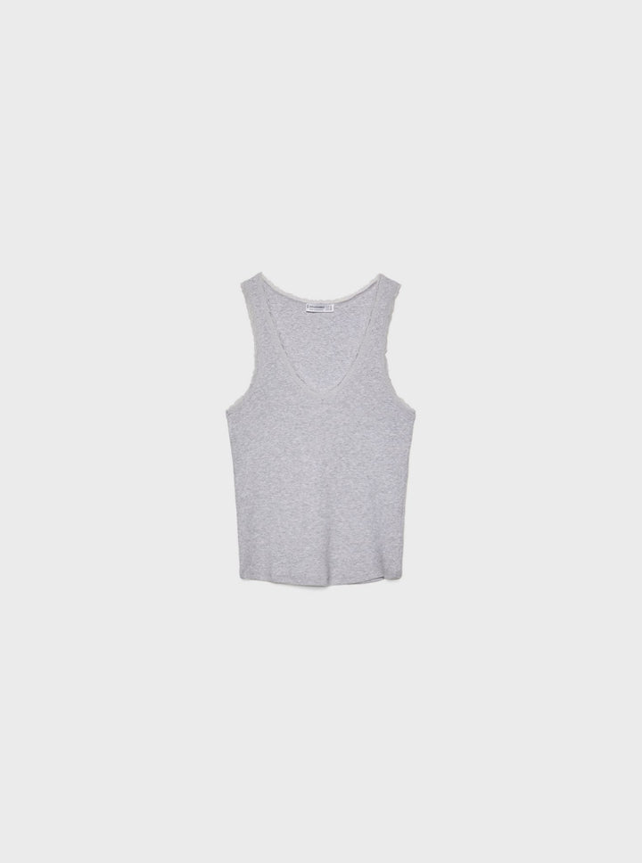 Moudda STRADIVARIUS - T-Shirt S/M Col V avec Dentelle Gris Chiné - Tunisie 2
