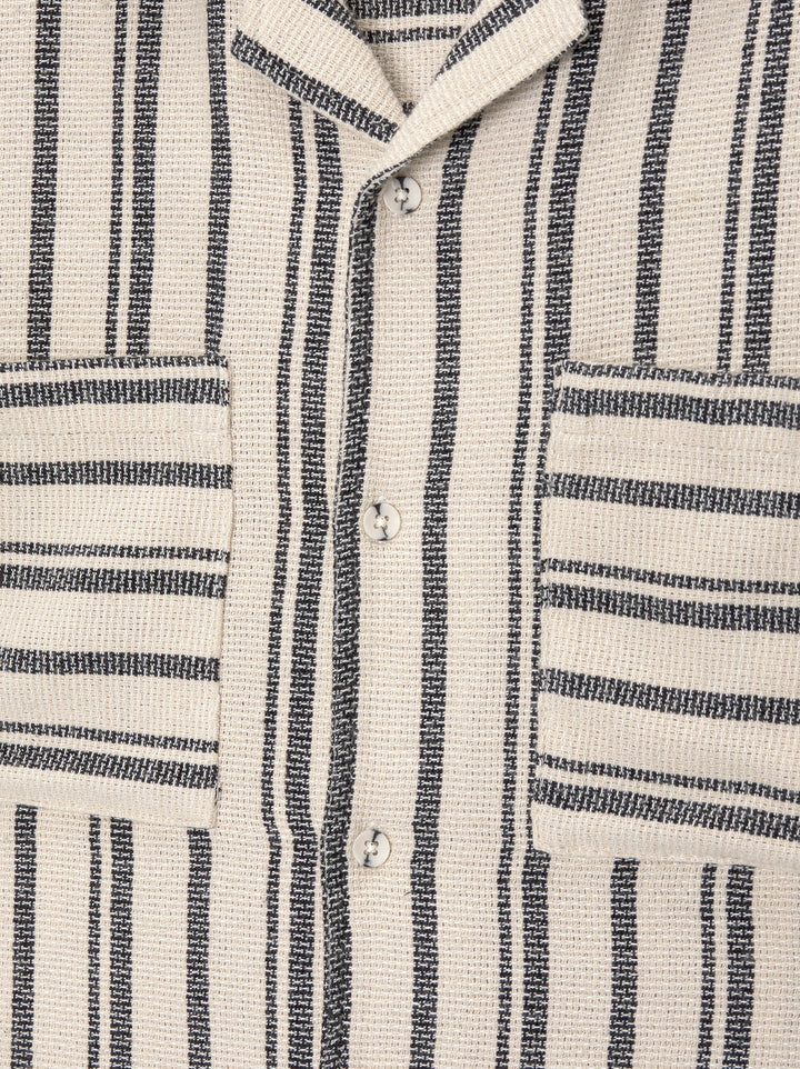 Moudda PULL & BEAR - Chemise Demi-Manches Rayures Molleton Écru Twin Set - Tunisie 3
