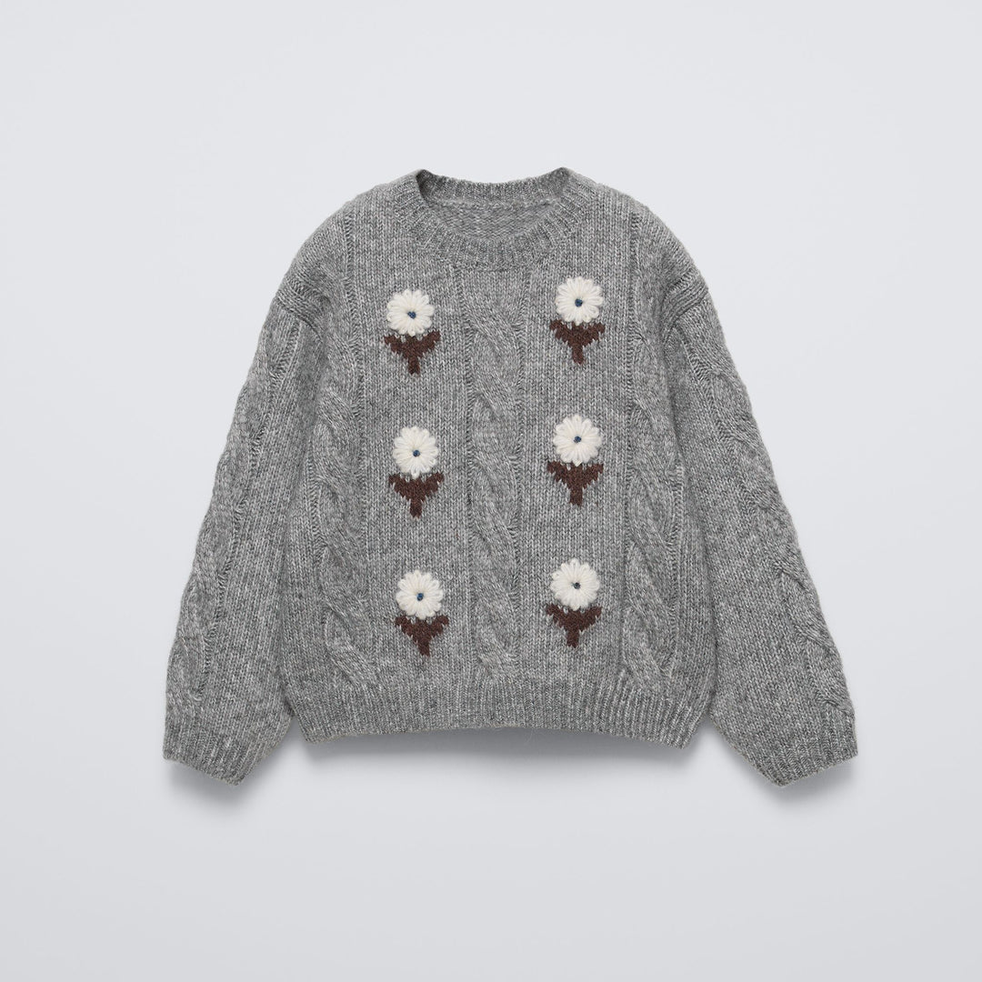 Moudda ZARA - Pull enfant gris, fleurs brodées - Tunisie 2