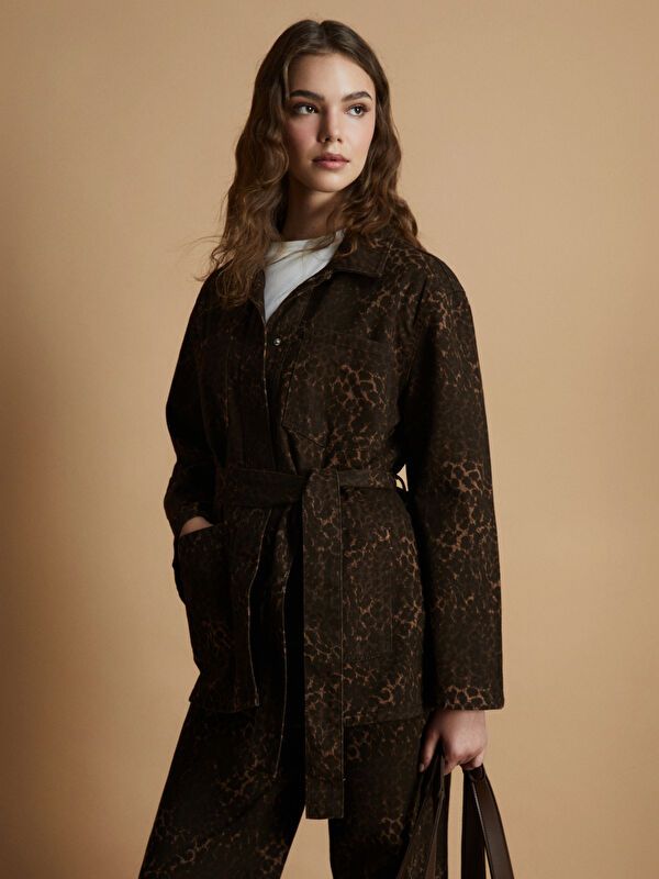 Moudda LC Waikiki - Veste tissée en denim Femme Imprimé marron - Tunisie 1