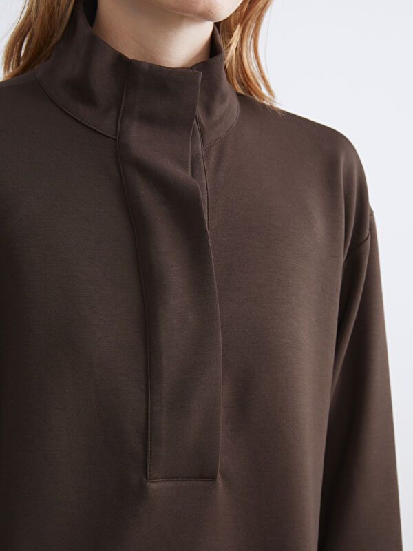 Moudda LC Waikiki - Tunique manches longues en jersey couleur Marron foncé pour femmes - Tunisie 3