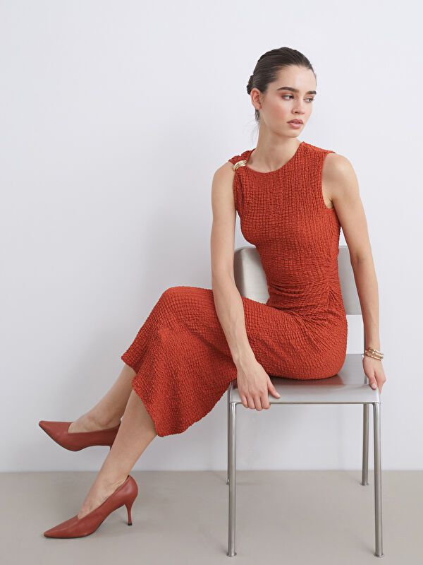 Moudda LC Waikiki - Robe en jersey manches courtes Femme Orange terne - Tunisie 4