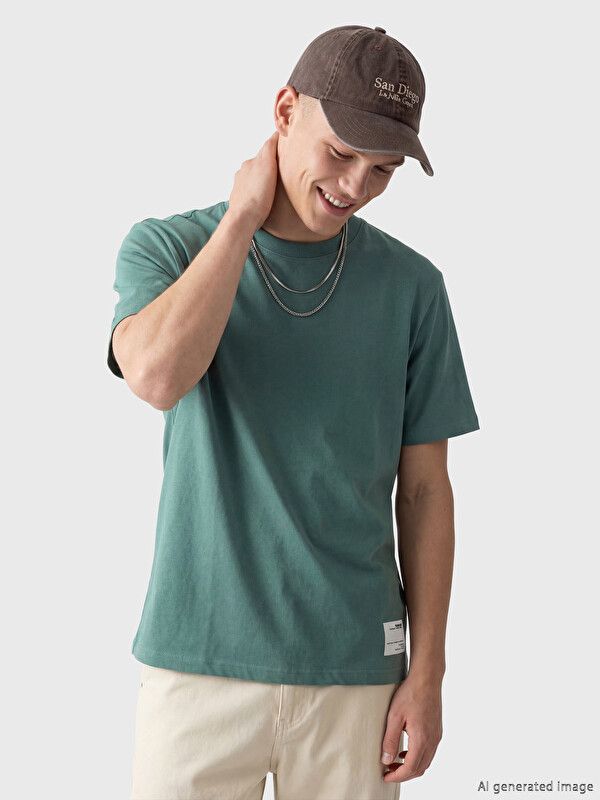 Moudda LC Waikiki - T-shirt basique manches courtes en jersey pour Homme couleur Pétrole - Tunisie 1