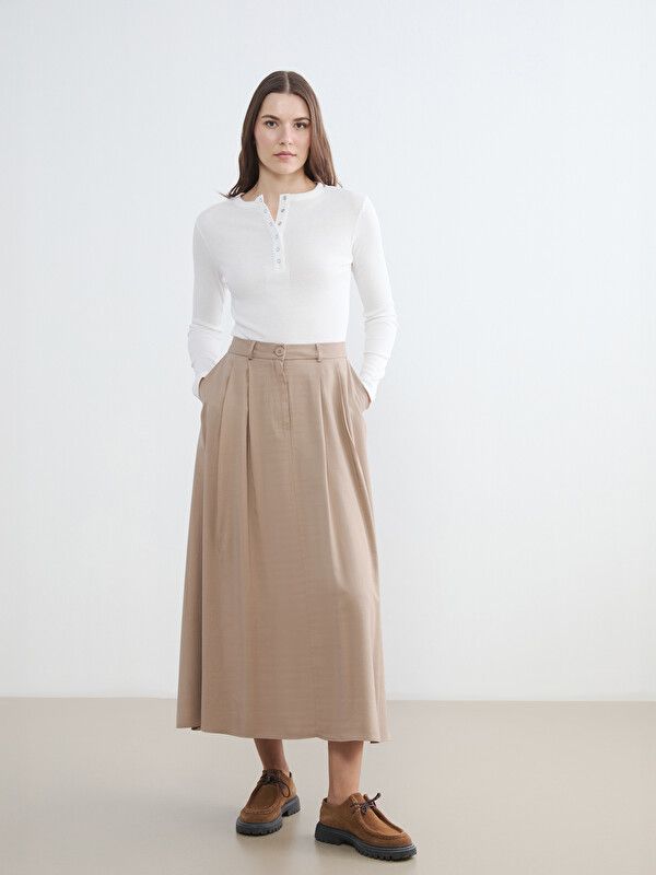 Moudda LC Waikiki - Jupe longue en tissu pour Femme couleur Beige - Tunisie 1
