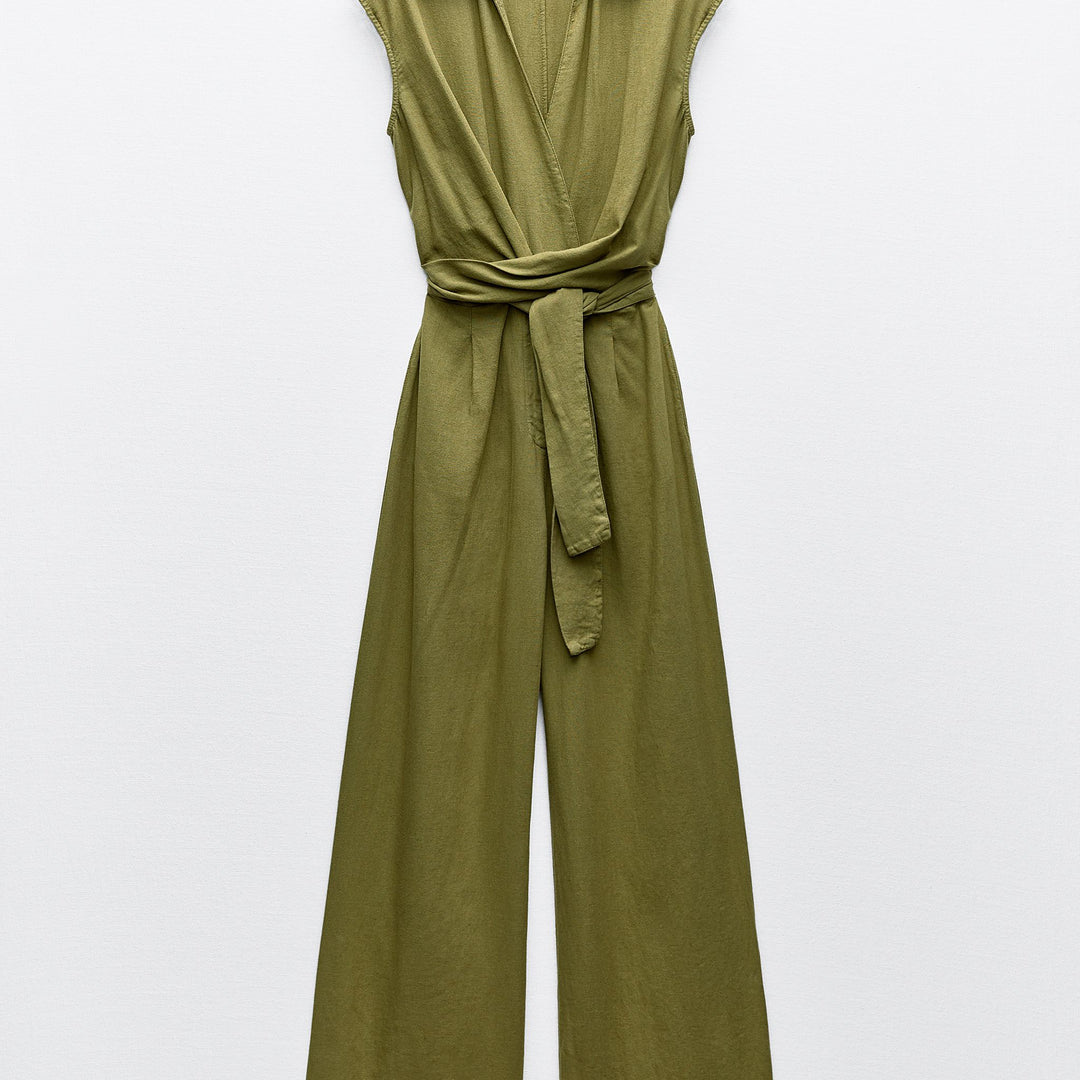 Moudda ZARA - Combinaison manches courtes lin/viscose nouée à la taille - Tunisie 4