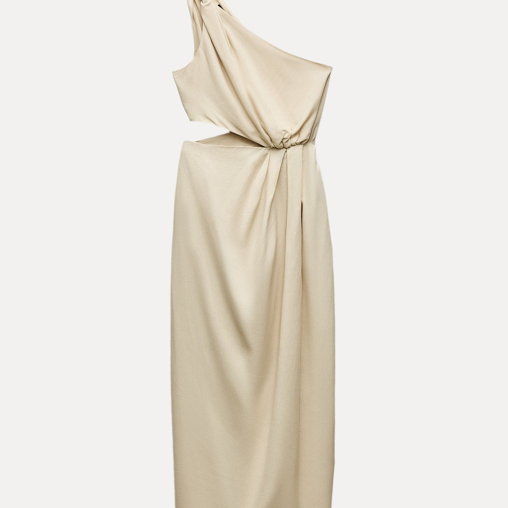 Moudda ZARA - Robe mi-longue lin/viscose asymétrique pièce dorée - Tunisie 2