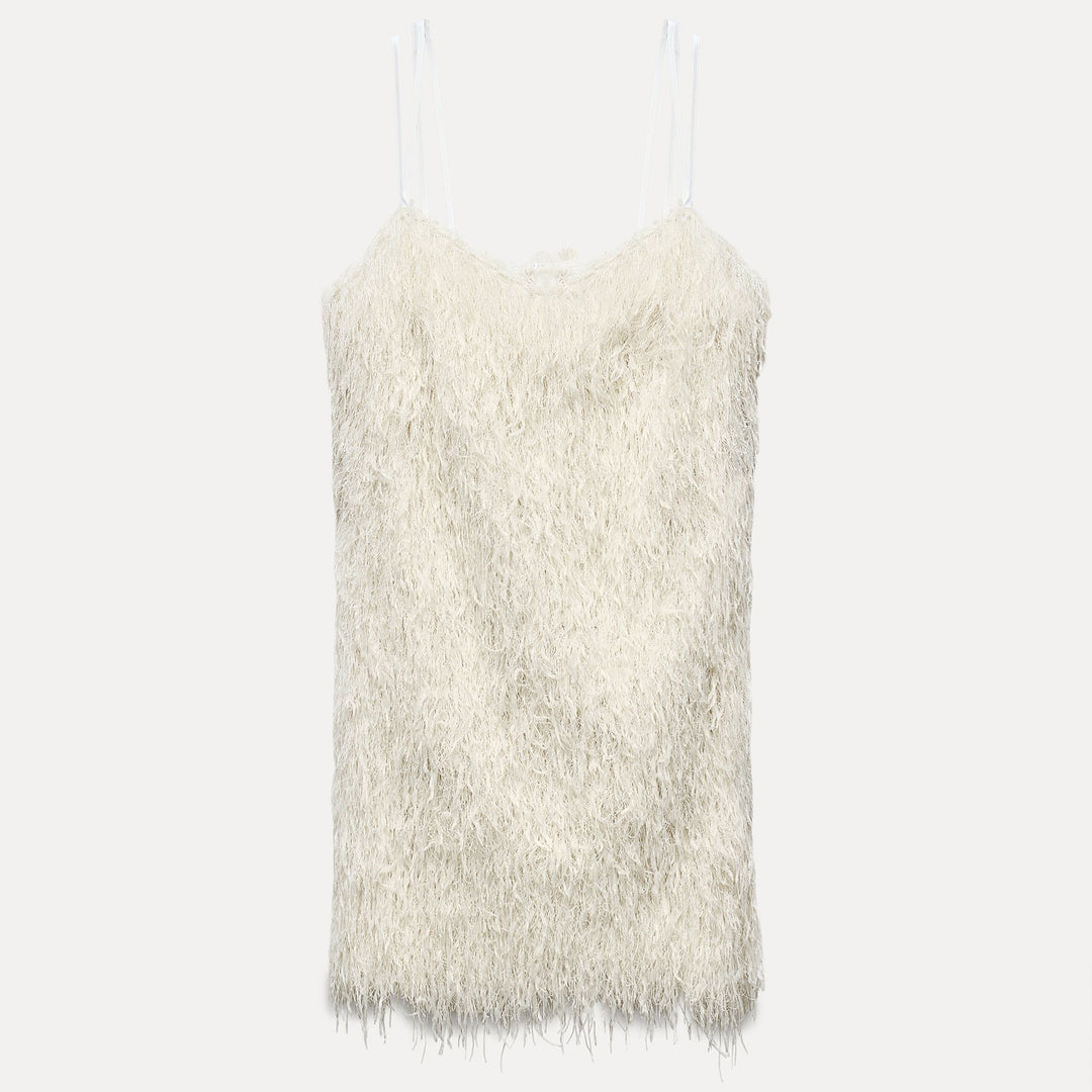 Moudda ZARA - Robe courte pailletée, franges, bretelles - Tunisie 1