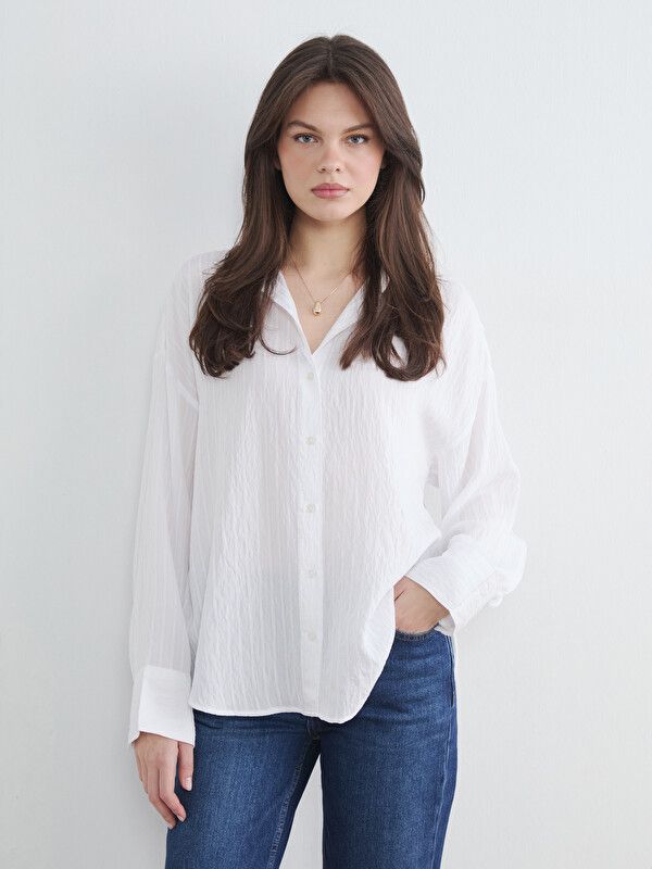 Moudda LC Waikiki - Chemise manches longues en tissu pour Femme couleur Écru - Tunisie 1