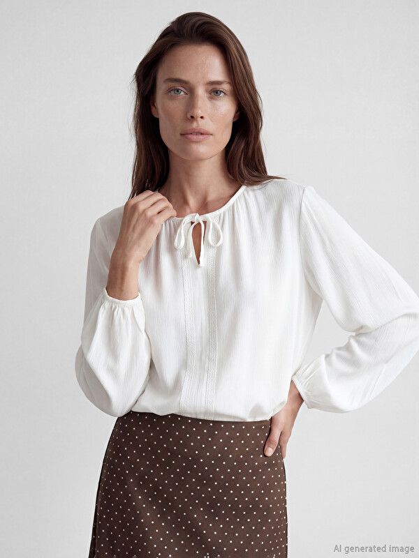 Moudda LC Waikiki - Chemisier (blouse) manches longues en tissu pour Femme couleur Blanc - Tunisie 1