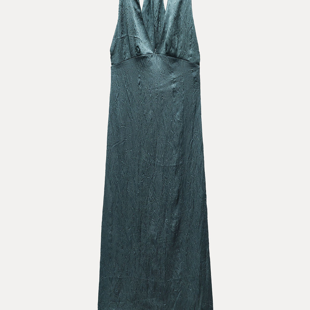 Moudda ZARA - Robe mi-longue satinée froissée col en V boucle dorée - Tunisie 1