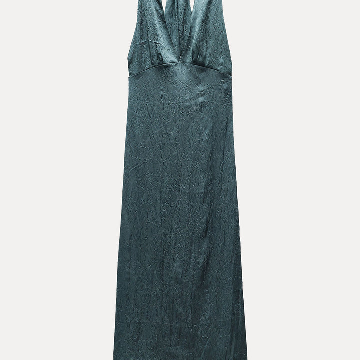 Moudda ZARA - Robe mi-longue satinée froissée col en V boucle dorée - Tunisie 1