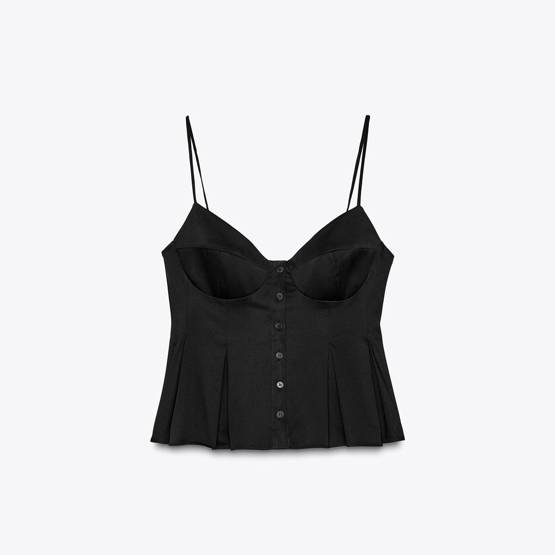 Moudda ZARA - Top Popeline Bretelles - Plis & Boutons Devant - Tunisie 1