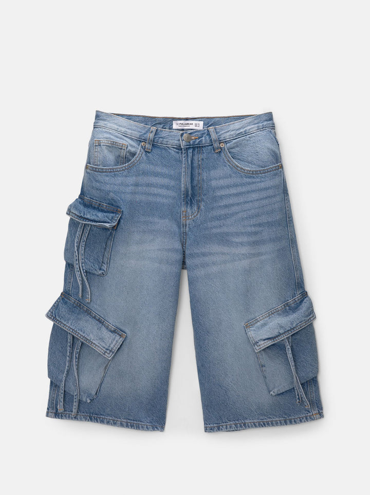 Moudda PULL & BEAR - Bermuda Cargo Longue Denim - Tunisie 1